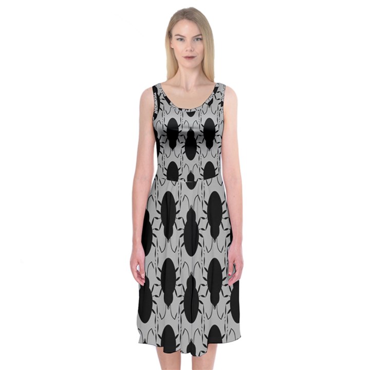 Pattern Beetle Insect Black Grey Midi Sleeveless Dress