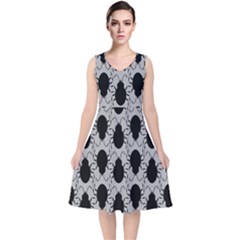 Pattern Beetle Insect Black Grey V-neck Midi Sleeveless Dress  by Hannah976