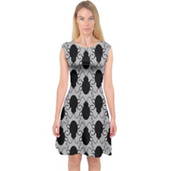 Pattern Beetle Insect Black Grey Capsleeve Midi Dress by Hannah976