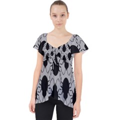 Pattern Beetle Insect Black Grey Lace Front Dolly Top