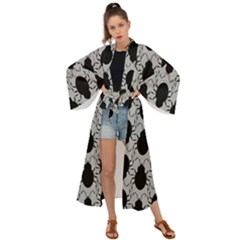 Pattern Beetle Insect Black Grey Maxi Kimono by Hannah976