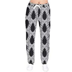 Pattern Beetle Insect Black Grey Women Velvet Drawstring Pants