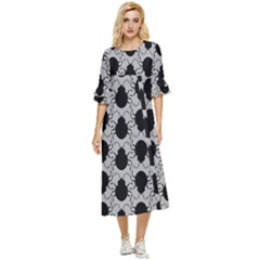 Pattern Beetle Insect Black Grey Double Cuff Midi Dress by Hannah976