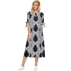 Pattern Beetle Insect Black Grey Bow Sleeve Chiffon Midi Dress by Hannah976