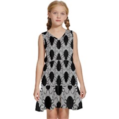 Pattern Beetle Insect Black Grey Kids  Sleeveless Tiered Mini Dress by Hannah976