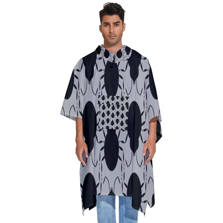 Pattern Beetle Insect Black Grey Men s Hooded Rain Ponchos