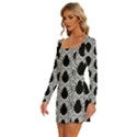 Pattern Beetle Insect Black Grey Long Sleeve Square Neck Bodycon Velvet Dress View2