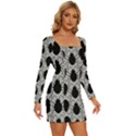 Pattern Beetle Insect Black Grey Long Sleeve Square Neck Bodycon Velvet Dress View3