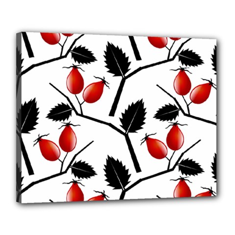 Rose Hip Pattern Branches Autumn Canvas 20  X 16  (stretched) by Hannah976