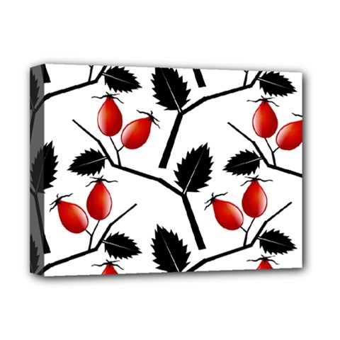 Rose Hip Pattern Branches Autumn Deluxe Canvas 16  X 12  (stretched)  by Hannah976