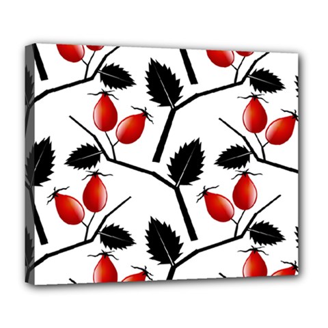 Rose Hip Pattern Branches Autumn Deluxe Canvas 24  X 20  (stretched) by Hannah976