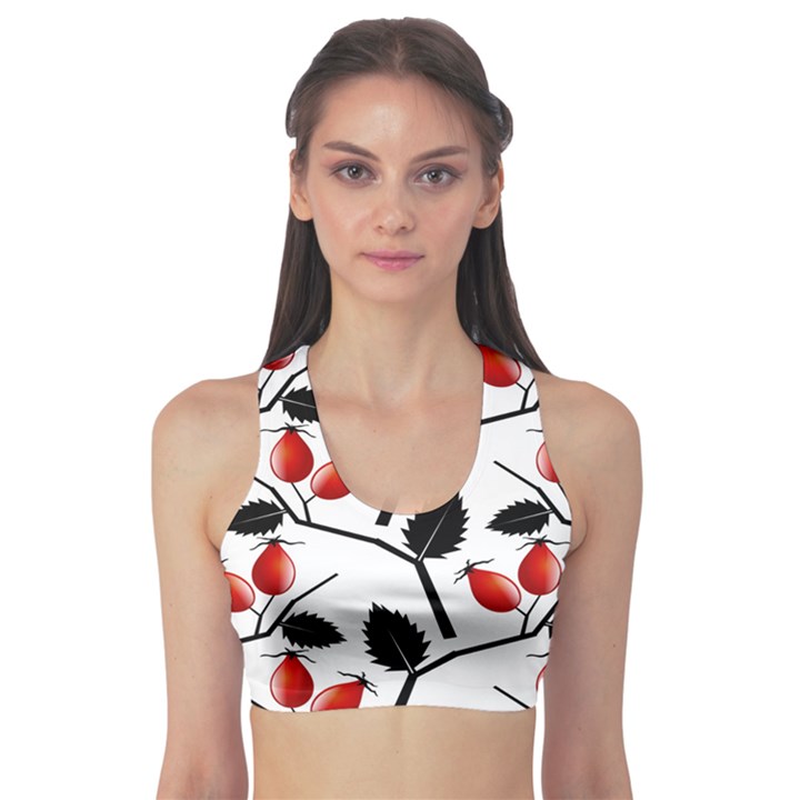 Rose Hip Pattern Branches Autumn Fitness Sports Bra