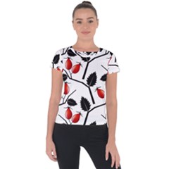 Rose Hip Pattern Branches Autumn Short Sleeve Sports Top  by Hannah976