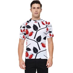 Rose Hip Pattern Branches Autumn Men s Short Sleeve Rash Guard by Hannah976