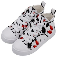 Rose Hip Pattern Branches Autumn Kids  Mid-top Canvas Sneakers