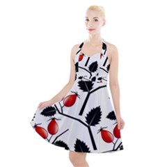 Rose Hip Pattern Branches Autumn Halter Party Swing Dress  by Hannah976