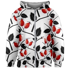 Rose Hip Pattern Branches Autumn Kids  Zipper Hoodie Without Drawstring