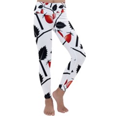 Rose Hip Pattern Branches Autumn Kids  Lightweight Velour Classic Yoga Leggings