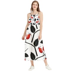 Rose Hip Pattern Branches Autumn Boho Sleeveless Summer Dress