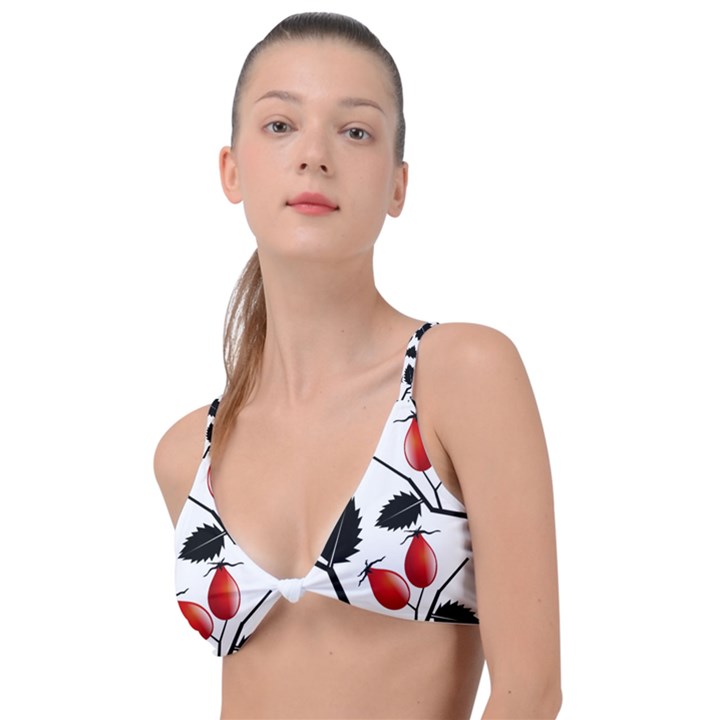 Rose Hip Pattern Branches Autumn Knot Up Bikini Top