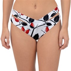 Rose Hip Pattern Branches Autumn Double Strap Halter Bikini Bottoms