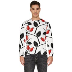 Rose Hip Pattern Branches Autumn Men s Fleece Sweatshirt