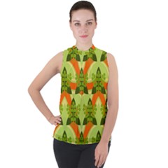 Texture Plant Herbs Herb Green Mock Neck Chiffon Sleeveless Top by Hannah976