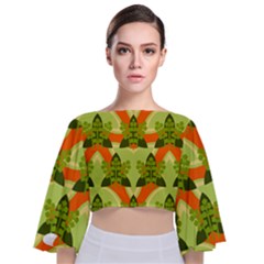 Texture Plant Herbs Herb Green Tie Back Butterfly Sleeve Chiffon Top by Hannah976