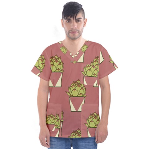 Cactus Pattern Background Texture Men s V-neck Scrub Top by Hannah976