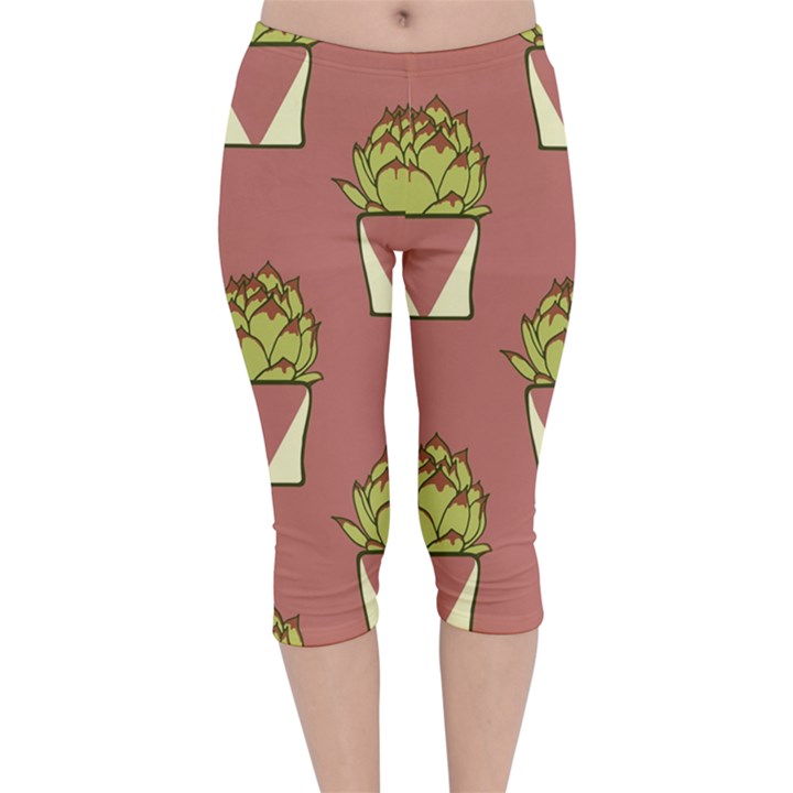 Cactus Pattern Background Texture Velvet Capri Leggings 