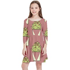 Cactus Pattern Background Texture Kids  Quarter Sleeve Skater Dress by Hannah976