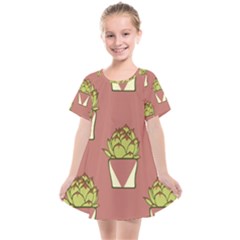 Cactus Pattern Background Texture Kids  Smock Dress by Hannah976