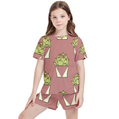 Cactus Pattern Background Texture Kids  T-shirt And Sports Shorts Set by Hannah976