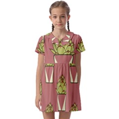 Cactus Pattern Background Texture Kids  Asymmetric Collar Dress by Hannah976