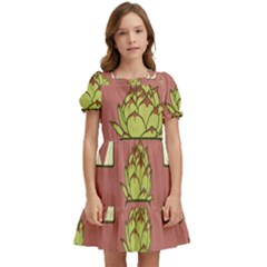 Cactus Pattern Background Texture Kids  Puff Sleeved Dress by Hannah976