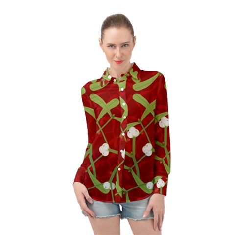 Mistletoe Christmas Texture Advent Long Sleeve Chiffon Shirt by Hannah976