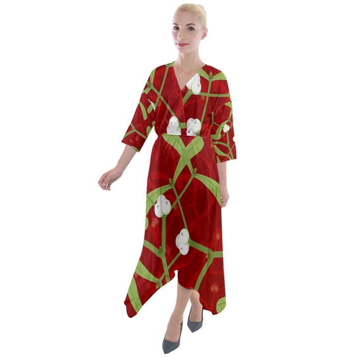 Mistletoe Christmas Texture Advent Quarter Sleeve Wrap Front Maxi Dress