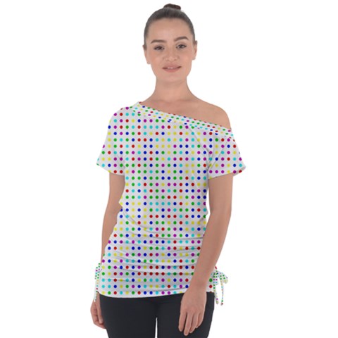 Dots Color Rows Columns Background Off Shoulder Tie-up T-shirt by Hannah976