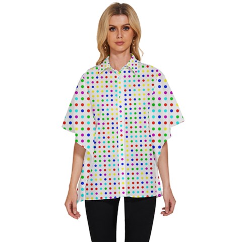 Dots Color Rows Columns Background Women s Batwing Button Up Shirt by Hannah976