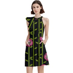 Rose Abstract Rose Garden Cocktail Party Halter Sleeveless Dress With Pockets by Hannah976