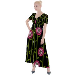 Rose Abstract Rose Garden Button Up Short Sleeve Maxi Dress by Hannah976