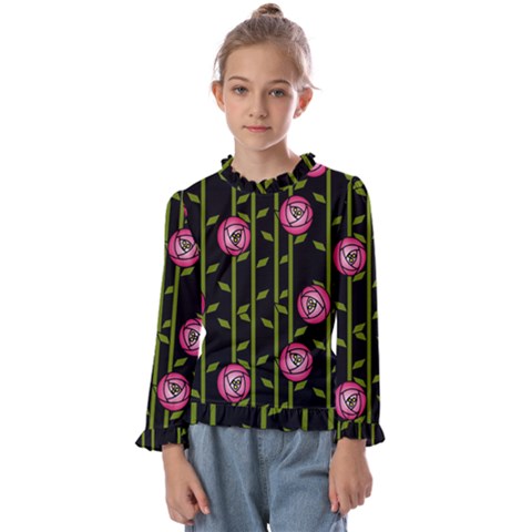 Rose Abstract Rose Garden Kids  Frill Detail T-shirt by Hannah976