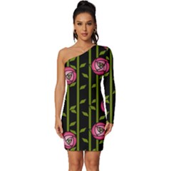 Rose Abstract Rose Garden Long Sleeve One Shoulder Mini Dress by Hannah976