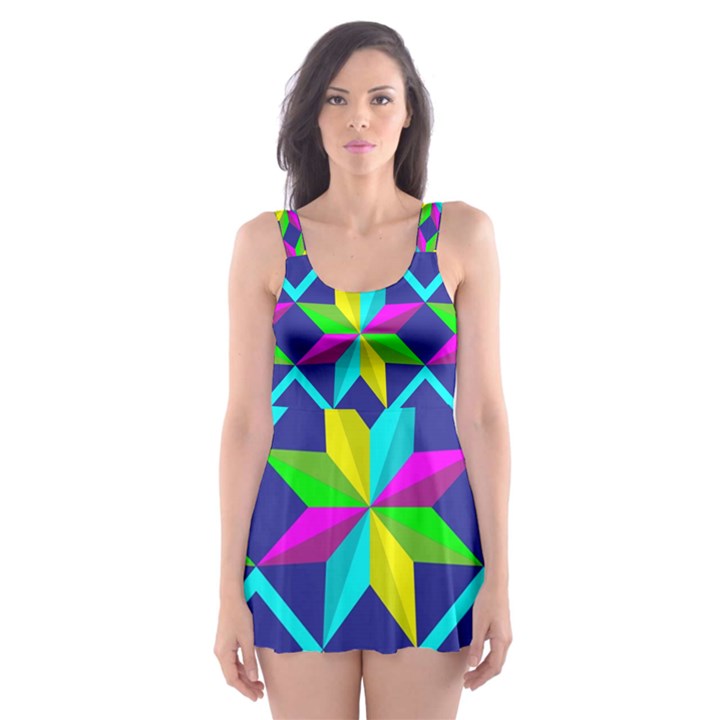 Pattern Star Abstract Background Skater Dress Swimsuit