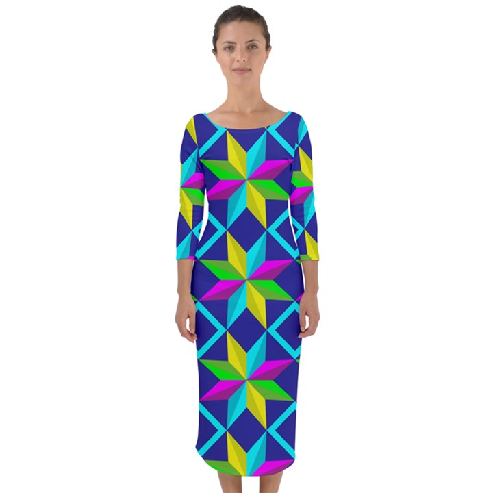 Pattern Star Abstract Background Quarter Sleeve Midi Bodycon Dress