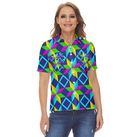 Pattern Star Abstract Background Women s Short Sleeve Double Pocket Shirt by Hannah976