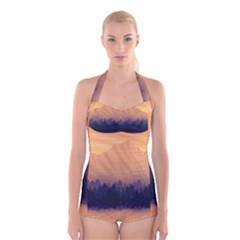 Landscape Nature Mountains Sky Boyleg Halter Swimsuit  by Hannah976