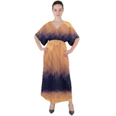 Landscape Nature Mountains Sky V-neck Boho Style Maxi Dress