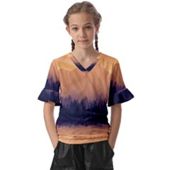 Landscape Nature Mountains Sky Kids  V-neck Horn Sleeve Blouse by Hannah976