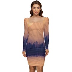 Landscape Nature Mountains Sky Women Long Sleeve Ruched Stretch Jersey Dress by Hannah976